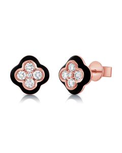 .30CT BLACK ENAMEL AND DIAMOND CLOVER STUD EARRINGS