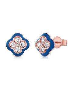.30CT BLUE ENAMEL AND DIAMOND CLOVER STUD EARRINGS