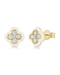 .30CT WHITE ENAMEL AND DIAMOND CLOVER STUD EARRINGS