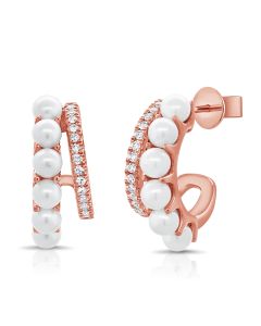 2.56CT PEARL AND ROUND DIAMOND CAGE HUGGIE EARRINGS
