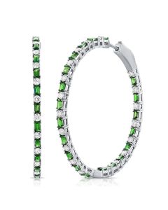 4.94CT EMERALD AND DIAMOND CIRCLE HOOP EARRINGS