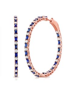 4.54CT SAPPHIRE AND DIAMOND CIRCLE HOOP EARRINGS