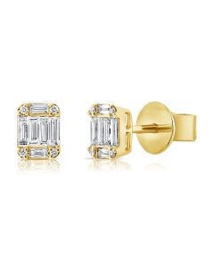 1.75CT BAGUETTES AND ROUND DIAMOND STUD EARRINGS