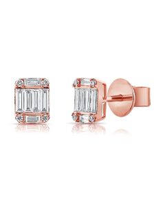 1.60CT BAGUETTES AND ROUND DIAMOND STUD EARRINGS