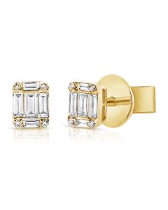 .44CT BAGUETTES AND ROUND DIAMOND STUD EARRINGS