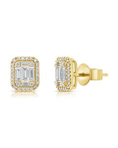 1.76CT BAGUETTES AND ROUND DIAMOND ILLUSION STUD EARRINGS