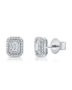 1.34CT BAGUETTES AND ROUND DIAMOND STUD EARRINGS