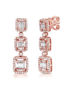 1.40CT BAGUETTES AND ROUND DIAMOND DROP EARRINGS