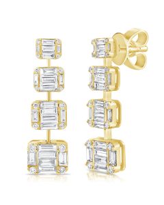 2.05CT BAGUETTES AND ROUND DIAMOND DROP EARRINGS