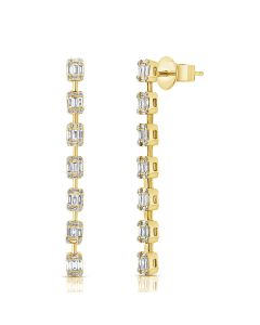 1.06CT BAGUETTES AND ROUND DIAMOND DROP EARRINGS