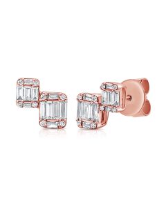 .61CT BAGUETTES AND ROUND DIAMOND STUD EARRINGS