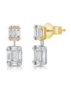 2.34CT BAGUETTES AND ROUND DIAMOND DROP EARRINGS