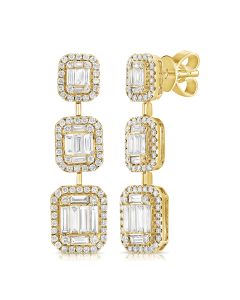 1.99CT BAGUETTES AND ROUND DIAMOND DROP EARRINGS
