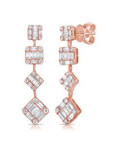 1.71CT BAGUETTES AND ROUND DIAMOND DROP EARRINGS