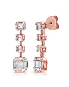 1.14CT BAGUETTES AND ROUND DIAMOND DROP EARRINGS