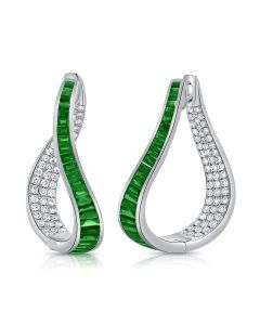 4.91CT EMERALD AND DIAMOND CURVED HOOP EARRINGS