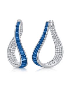 6.26CT SAPPHIRE AND DIAMOND CURVED HOOP EARRINGS