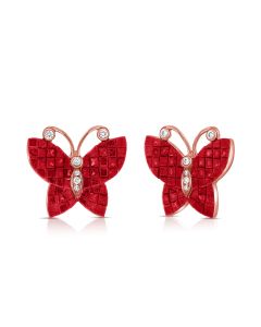 5.39CT RUBY AND DIAMOND BUTTERFLY STUD EARRINGS