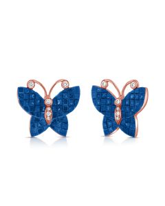 8.35CT SAPPHIRE AND DIAMOND BUTTERFLY STUD EARRINGS
