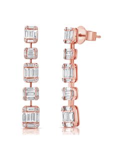 3.58CT BAGUETTES AND ROUND DIAMOND DROP EARRINGS
