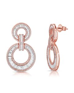 6.75CT BAGUETTES AND ROUND DIAMOND CHANNEL SET DROP EARRINGS