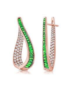 5.20CT EMERLAD AND DIAMOND CURVED HOOP EARRINGS