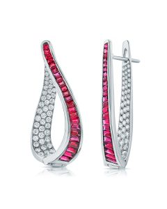 4.58CT RUBY AND DIAMOND CURVED HOOP EARRINGS