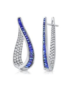 5.36CT SAPPHIRE AND DIAMOND CURVED HOOP EARRINGS