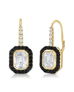 1.87CT PIE CUT, BLACK DIAMOND AND DIAMOND LEVERBACK EARRING