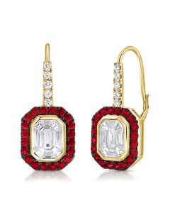 29.92CT RUBY AND PIE CUT DIAMOND ILLUSION LEVERBACK EARRINGS