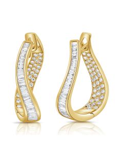 2.17CT BAGUETTES AND ROUND DIAMOND CHANNEL SET HOOP EARRINGS