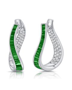 2.81CT EMERALD AND DIAMOND CURVED HOOP EARRINGS