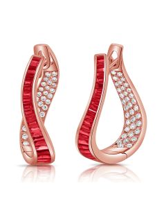 3.39CT RUBY AND DIAMOND CURVED HOOP EARRINGS