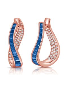 4.09CT SAPPHIRE AND DIAMOND CURVED HOOP EARRINGS
