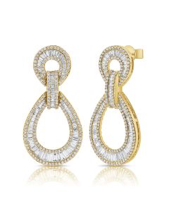 4.57CT BAGUETTES AND ROUND DIAMOND CHANNEL SET DROP EARRINGS