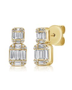 .68CT BAGUETTES AND ROUND DIAMOND DROP EARRINGS