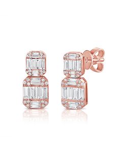 1.42CT BAGUETTES AND ROUND DIAMOND STUD EARRINGS