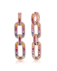 11.10CT RAINBOW COLOR AND DIAMOND PAPERCLIP LINK DROP EARRINGS