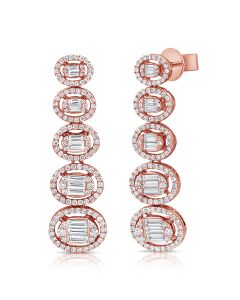 2.38CT BAGUETTES AND ROUND DIAMOND OVAL GRADUATED DROP EARRINGS