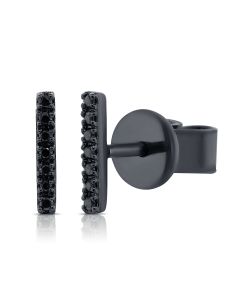 .05CT BLACK DIAMOND BAR STUD EARRINGS