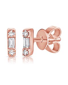 .04CT BAGUETTES AND ROUND DIAMOND STUD EARRINGS