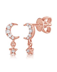 .06CT DIAMOND MOON AND STAR STUD EARRINGS
