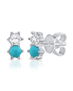 .19CT TURQUOISE AND DIAMOND STUD EARRINGS
