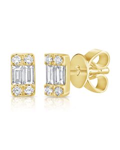 .12CT BAGUETTES AND ROUND DIAMOND STUD EARRINGS