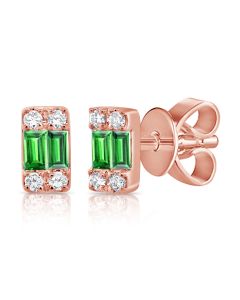 .17CT GREEN TSAVORITE AND DIAMOND STUD EARRINGS