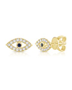 .32CT SAPPHIRE AND DIAMOND EVIL EYE STUD EARRINGS