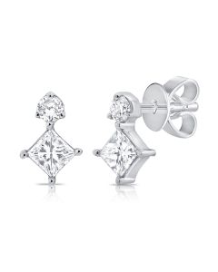 .26CT PRINCESS AND ROUND SHAPE DIAMOND STUD EARRINGS