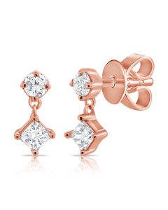 .23CT PRINCESS SHAPE AND ROUND DIAMOND STUD EARRINGS