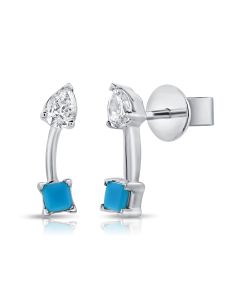 .33CT TURQUOISE AND DIAMOND DROP EARRINGS
