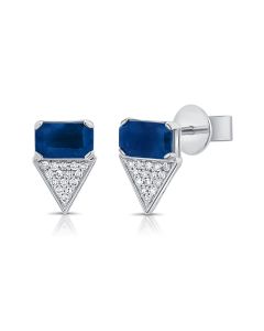 0.88CT SAPPHIRE AND ROUND DIAMOND TRIANGLE STUD EARRINGS